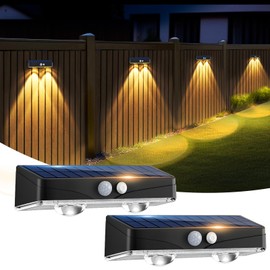 kolpop Warm White Solar Fence Lights Solar Powered,2 Pack Motion Sensor Fence Lights Outdoor,IP65 Waterproof,3 Lighting Modes LED Solar Lights for Backyard,Patio,Railing,Wall,Nighttime,Party