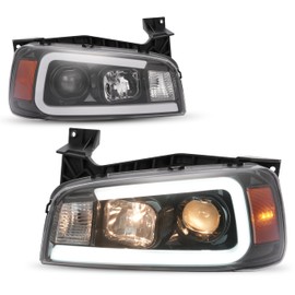 ALMULOO Pair Headlight w/LED Tube Compatible with 2006-2010 Dodge Charger Daytona Projector Front Light Lamp Clear Lens Black Housing LH&RH Replacement for CH2503163 CH2502163