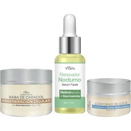 Kit Facial Antiedad con Baba de Caracol, Sérum de Retinol y Crema Contorno de Ojos Repara, Hidrata y Suaviza Líneas 3 Piezas para Piel Madura – Día y Noche