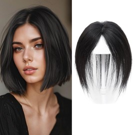 Meiverah Middle Part Clip in human hair Toupee Hand Made No Bangs Naturally Looking Hairpiece With Breathable Mesh Base for Women Topper for Thicking Hair (Natural Black, Swissnet 3.5"x4.3")