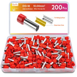Gorffy Pack of 200 Wire End Ferrules 10 mm², Wire End Ferrules Set 10 mm2 x 18 mm, Red Insulated Wire End Ferrules Set for Wire Connection