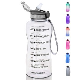 MyForest Motivational Water Bottle with Straw and Leak-Proof Flip-Top Lid, 2200 ml Water Bottle with Time Marking, 2.2 L Water Reservoir for All Fitness Goals, Transparent Black