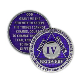 4 Year Sobriety Coin | Legacy AA Chip | Thick Triplate Recovery Anniversary Token (Purple)