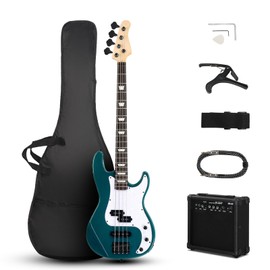 Ktaxon Ktaxon 4 String Electric Bass Guitar, PB-Style Full Size Standard Right Handed Beginner Kit with 20W AMP, Gig Bag, Strap, Upgrade Cable, Guitar Capo for Youths & Adults (Lake Blue)