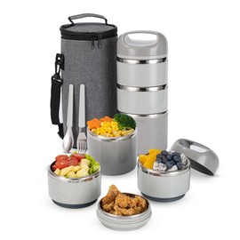 Lille Home 3-Layer Stainless Steel Lunch Box 1.43L- Leakproof, BPA-Free Insulated Bento Box for On-the-Go Meal Prep, Stackable Food Container for Women & Men