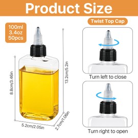 Akamino 50 Pack Small Squeeze Bottles with Twist Top Caps, 3.4 oz Plastic Liquid Condiment Squeeze Containers for Soy Sauce Vinegar, Leak-Proof Oil Dispenser Bottle for Travel, Camping, Kitchen