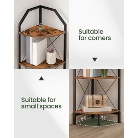 CHOEZON CHOEZON 6-Tier Corner Shelf, Industrial Corner Bookshelf, 71.2" Corner Storage Stand, Plant Stand Display Shelf, Corner Bookcase for Bedroom, Living Room, Home Office, Rustic Brown and Black TCJ11BF