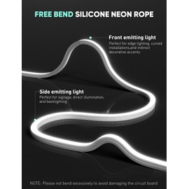 GZBtech 110-120V LED Neon Rope Lights 50FT/15M, 3D Top & Side Free Bend 6000K Cool White Silicone Neon Strip Light, 122+LM/FT Diver-Free IP65 Waterproof Rope Lighting for Indoor Outdoor Decoration