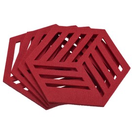 sourcing map Felt Coasters, 4pcs Hexagon Mat Pad Coaster for Drink Cup Pot Bowl Vase, Red