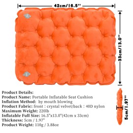 YEEKORO Inflatable Seat Cushion, Chair Cushions, Lightweight Air Sitting Pad, Portable Chair Pads for Indoor Dining Room Kitchen Chairs Office Airplane Car, Floor Cushion for Home(Orange)