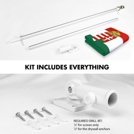 G128 Combo Pack: 6 Ft Aluminum Spinning Flagpole (Silver) & Hungary Hungarian Coat of Arms Flag 3x5 Ft, LiteWeave Pro Series Printed 150D Polyester | Pole with Flag Included