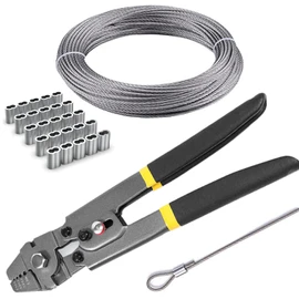 Stainless Steel Wire Cable Crimping Tool Kit, Cutter &Crimper Plier, 100FT 304 Wire Rope, 100pcs Aluminum Sleeves Stops Complete Kit (1/16'' Stainless Steel Cable Kit)