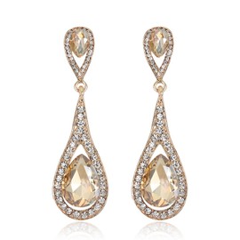 JWICOS Crystal Rhinestones Teardrop Dangle Earrings for Brides Bridesmaids Wedding Accessories Earrings for Women Hypoallergenic (Champagne)