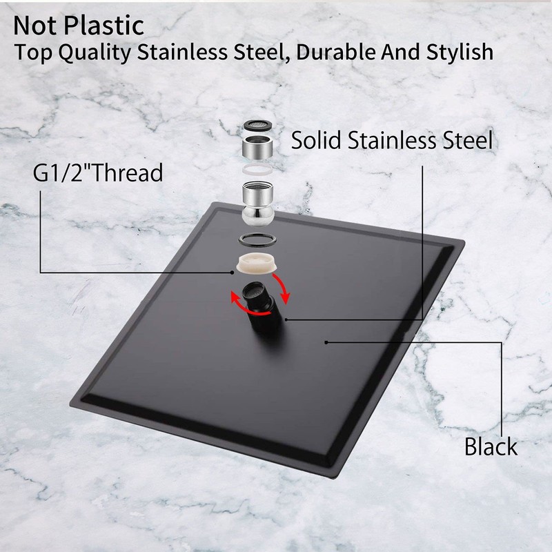 Rain Shower Head Black with Extension Arm 16 Inch Square