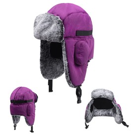 Womens Eskimo Windproof Winter Trapper Trooper Hats Ushanka Russian Aviator Warm hat Ear Flaps Purple