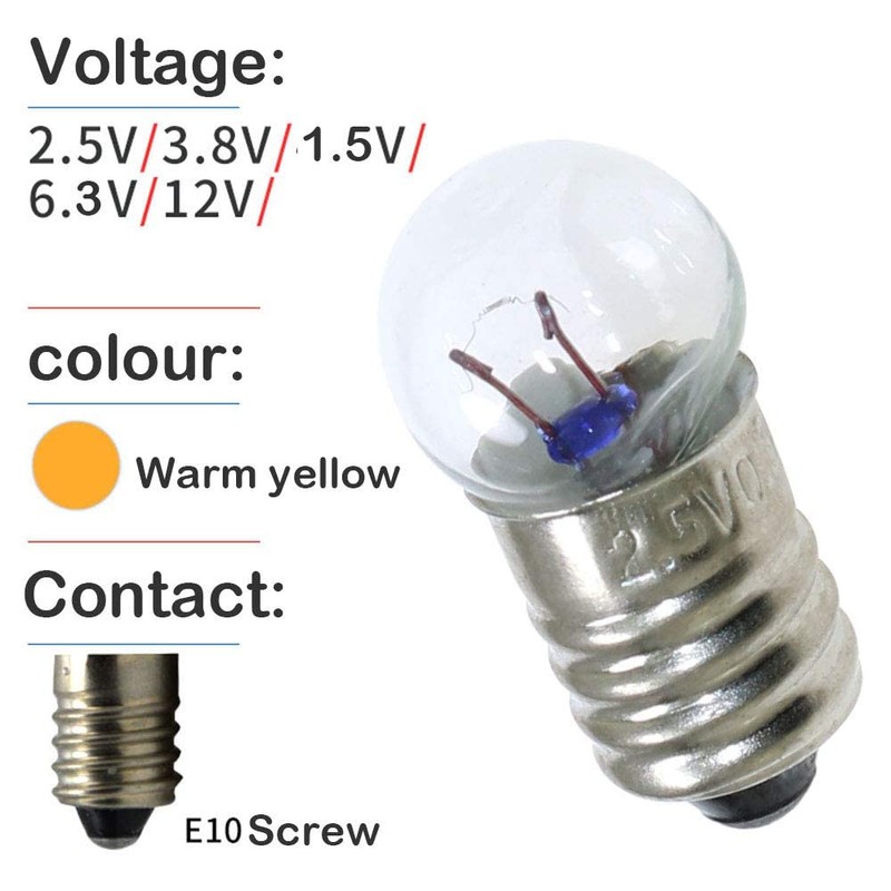 MEETOOT Set of 10pcs Screw Mini Bulb 2.5V and 5pcs
