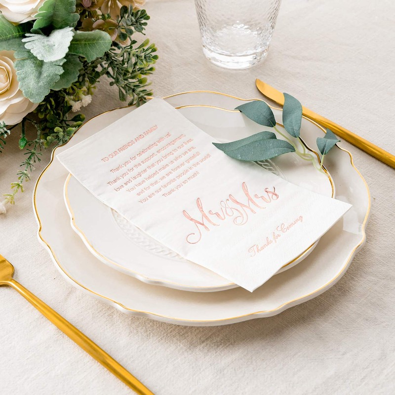 Crisky Mr and Mrs - Servilletas desechables, Rose gold, 50