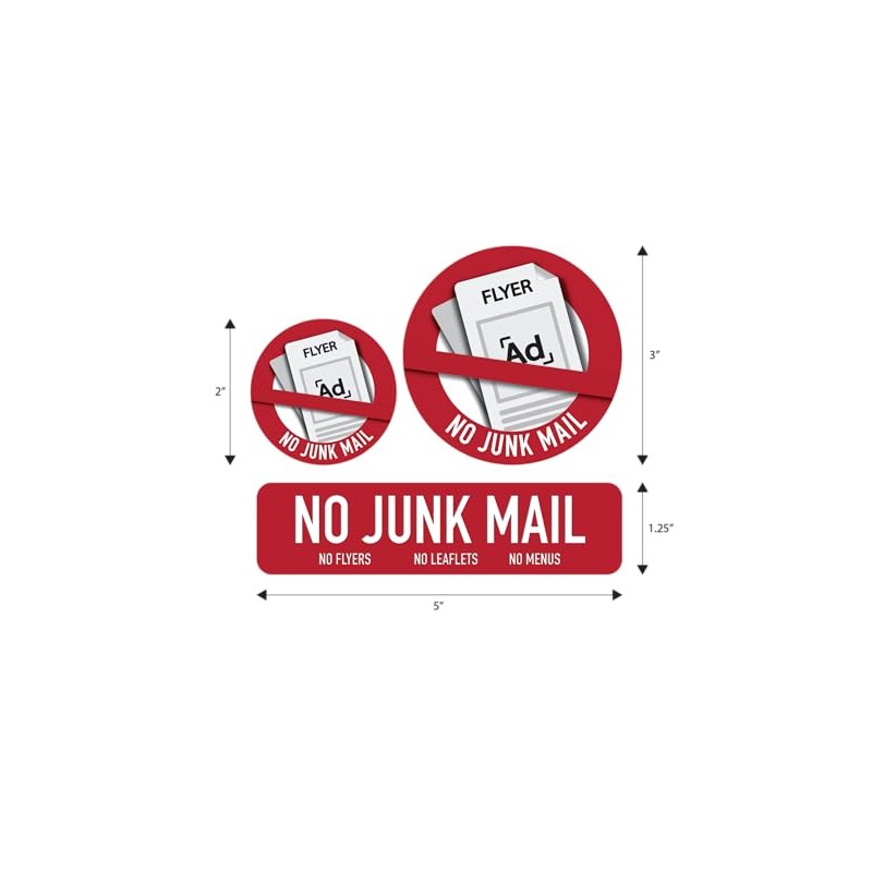Waterproof No Junk Mail Stickers for Mailbox Mixed Pack Rectangular