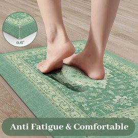 KIMODE Kitchen Mats for Floor Anti Fatigue 0.6" Thick, Cushioned Kitchen Floor Mat, Ergonomic Waterproof Standing Mat, Green Boho Vintage Kitchen Rug Non Skid for Sink Laundry Office Desk 20"x32"