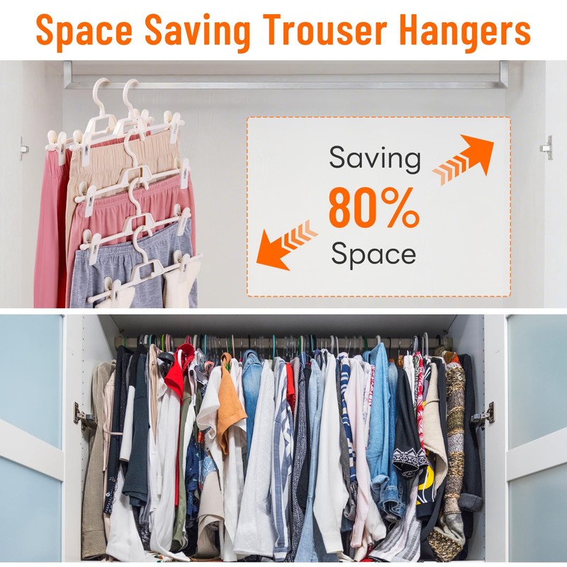 Kovenora 10 Pack Trouser Hangers Space Saving with Adjustable Clips,