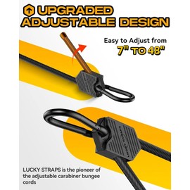 8 Pcs 48 Inch Adjustable Carabiner Bungee Cords with Hooks, Easy to Adjust from 7" to 48", Black Bungee Straps with UV-Resistance & Superior Elasticity for Cargo, Bike, Luggage, Carts, Truck, etc