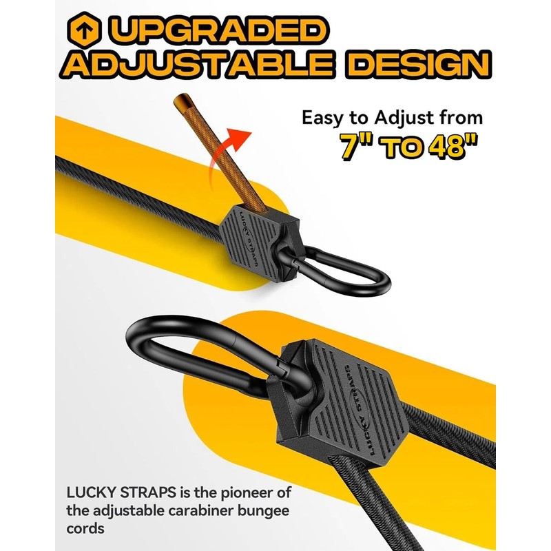 8 Pcs 48 Inch Adjustable Carabiner Bungee Cords with Hooks,