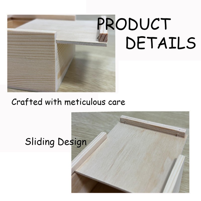 Wzttdm 3 PCS Blank Natural Wood Box Case Container, Unfinished
