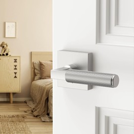 FILTA 4 Pack Brushed Nickel Privacy Door Handles, Knurled Door Levers Interior Brushed Nickel Door Lever Bathroom Door Knobs Heavy Duty Square Door Lock