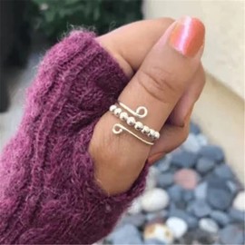 JINJIASC Swivel Opening Rings Women, Drive Away Your Anxiety Rainbow Beads Fidget Spinner Rings, Adjustable Anxiety Ring for Daughter, Gift to Women and Girls (Silver)