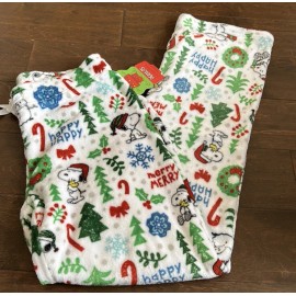 Plush Peanuts womens Christmas Snoopy Plush Pajama Pants New XL Snowflakes