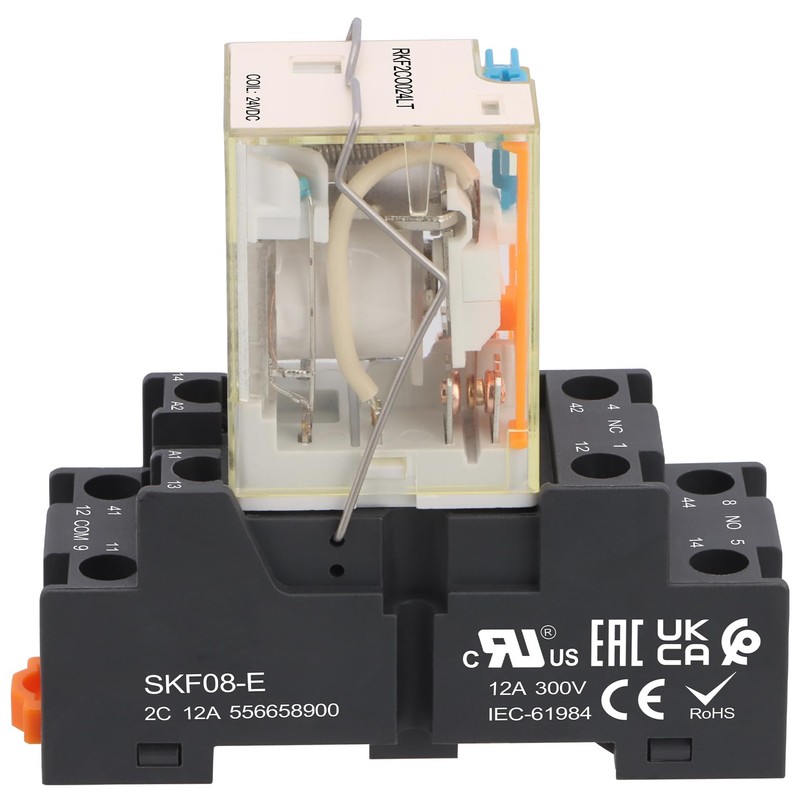 Weasch Electromagnetic Power Relay with Test Button, RKF2CO024LT, 8 Pin
