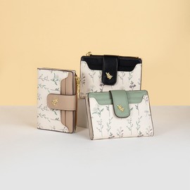 Floral Prints Short PU Leather Wallet for Women Small Clutch Bag Fashion Flower Purses (Green)