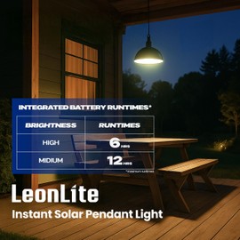 LEONLITE 3CCT Solar Powered Pendant Light, 50%/100% Dimmable, Auto Dusk to Dawn, Solar Hanging Lights with Remote Control, 3000K/4000K/6500K Selectable, IP65, Black