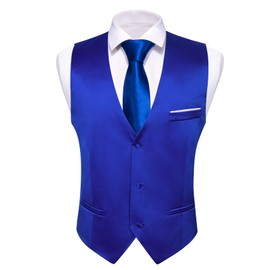 Barry.Wang Men's Royal Blue Suit Vest Business Formal Dress Waistcoat Vest with 2 Pockets for Suit or Tuxedo