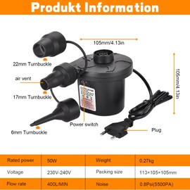 Ruikdly Electric Air Pump, 2 in 1 Air Pump Air Mattress Electric Pump for Air Mattress with 3 Air Nozzles, Pump Air Mattress for Inflatable Mattress, Boat, Air Mattress Pool, Swimming Ring