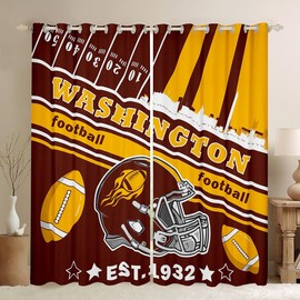 Feelyou Football Blackout Curtains (2 Panels, 42 x 63 Inch) Washington Curtains Gifts for Football Fans Football City 30%-50% Room Darkening Blackout Curtain Rugby Sports Window Treatments