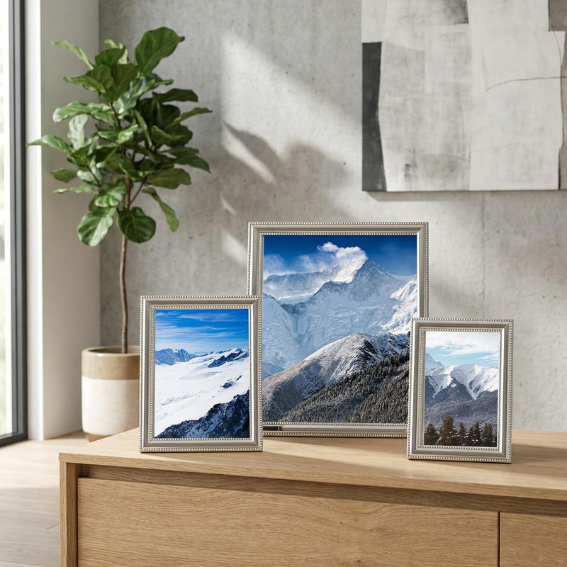 Wonderjune 3 Pack Silver Metal Picture Frame Set - 4x6