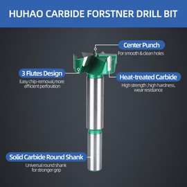 HUHAO Forstner Drill Bit 1-1/4 Inch,Triple Flute Carbide Forstner Bit, Wood Drilling Hole Saw Woodworking Hinge Cutter Tools for Hard Wood, Soft Wood,Plastic