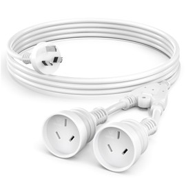 HITRENDS 1M Power Extension Cord with 3-Pin 1 to 2 Double Outlet Plug, 10A 2500W, Australia Standard Household Duty Extension Lead, White