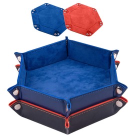 SIQUK Pack of 2 Dice Boards Double-Sided Dice Board, Velvet Foldable Dice Tray Hexagon Dice Plate Leather Dice Boards for RPG DND Dragons Dice Gaming (Royal Blue, Orange)