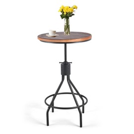 BOKKOLIK Industrial Bar Table, Counter Height 30-36inch Height Adjustable, Swivel Wooden Tabletop, Farmhouse Dinner Table for Home Kitchen，Vintage Display Stand