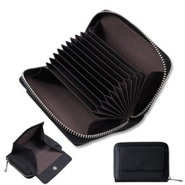 Zabatoco Genuine Leather Card Case, Mini Wallet, Women's, Skimming Prevention, Won't Break, Holds 12 Cards, Large Capacity, Men's Wallet, Compact, Box Type, Coin Purse Included, Popular, Credit Card