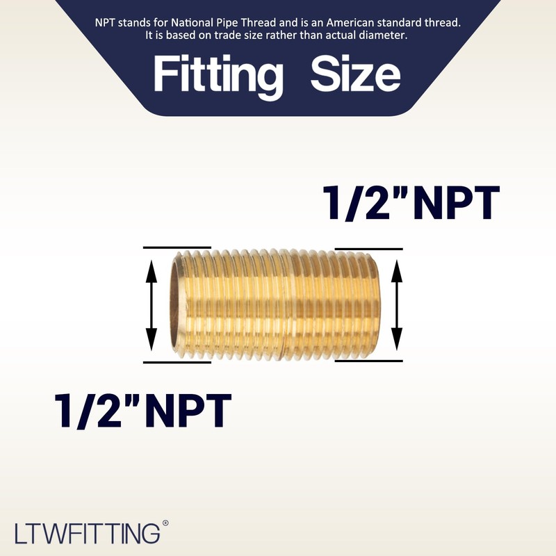 LTWFITTING Brass Pipe 1-1/2" Long Nipple Fitting 1/2 Male NPT