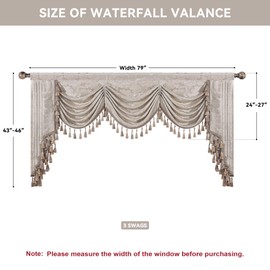 Loom and Mill Luxury Jacquard Waterfall Valance for Living Room, Floral Damask Swag Window Valances with Multi-Tassels, Elegant Swag Curtains for Bedroom Holiday Banquet Decor(W79, Light Taupe+Gold)