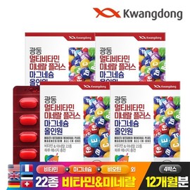 Guangdong Multivitamin Mineral Plus Magnesium All-in-One 90 tablets, 4 boxes (12 months supply) / 광동 멀티비타민미네랄 플러스 마그네슘 올인원 90정 4박스(12개월분)