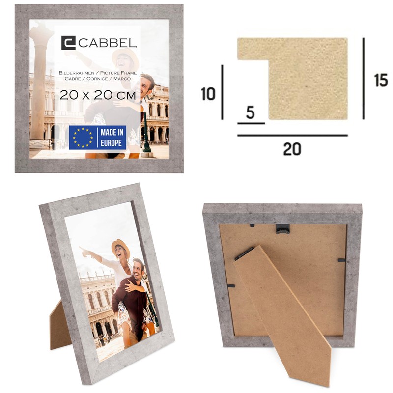 CABBEL Picture Frame 20 x 20 cm, Grey/Concrete, Sturdy MDF
