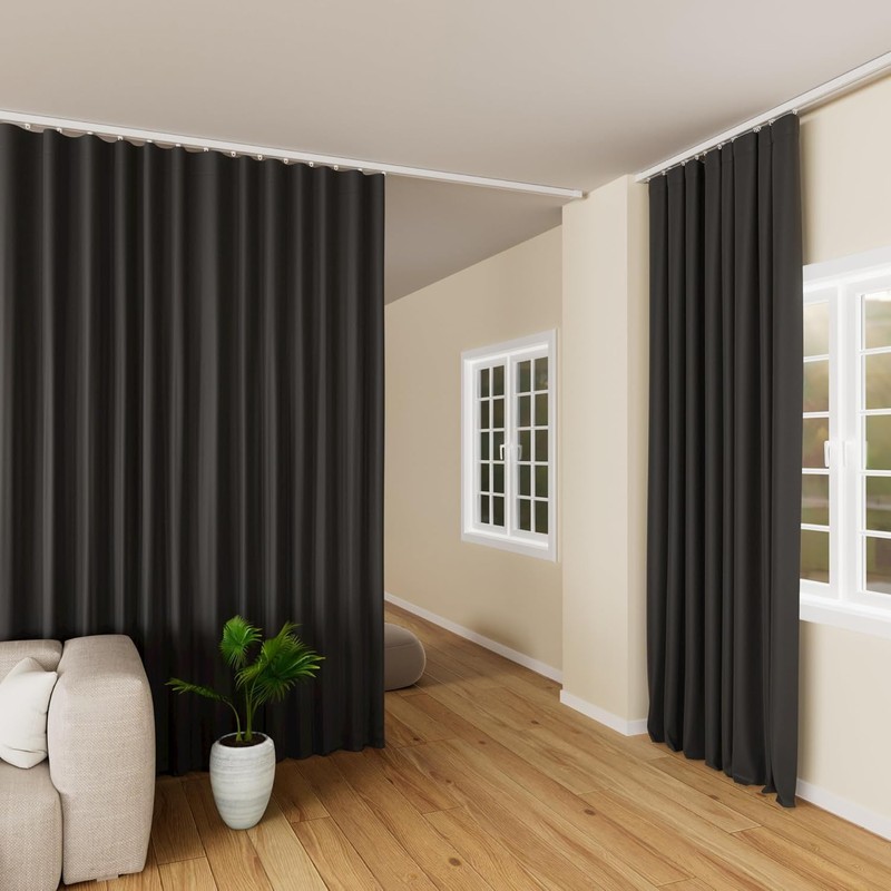 Hoeflife Room Divider, Blackout Ceiling Track Curtains with Sound Proof