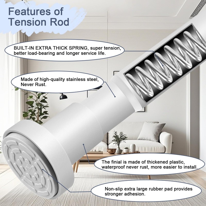 YNL White Shower Curtain Rod 32-64 Inch(2.7-5.33ft), Non-Slip, Never Rust,