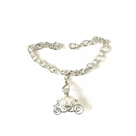 AOS Design Cinderella Pearl Cage Pendant Charm Bracelet - Elegant Silver Plated Charm
