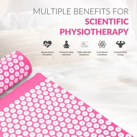 Fitvids Acupressure Mat and Pillow Set for Back/Neck Pain, Acupuncture Products to Relieve Muscle Fatigue, Improve Insomnia for Sedentary People, Acupuncture Eases Stress, Massage Mat, Pink